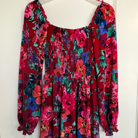 Charles Henry Floral Print Smocked Long Sleeve Minidress - Picture 2 of 6